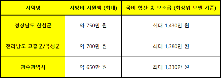 지자체 보조금 상위 지역