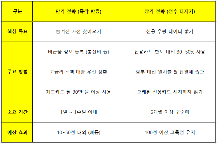 단기 vs 장기 전략 비교표